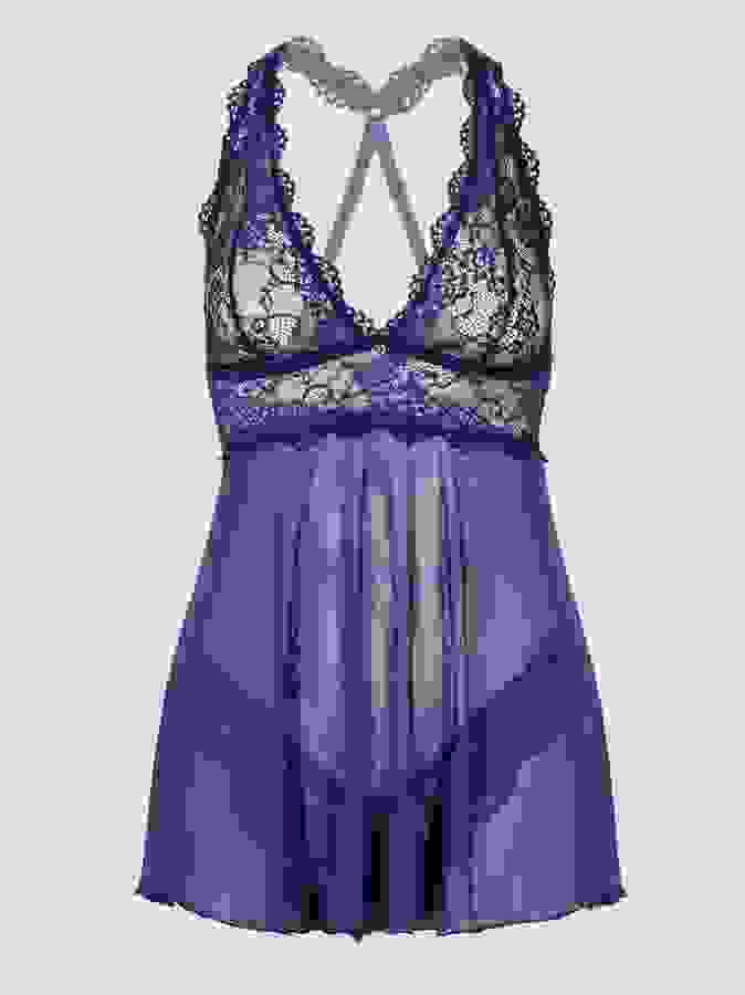 Lovehoney Bombshell Blue Lace Babydoll Set , Blue, hi-res